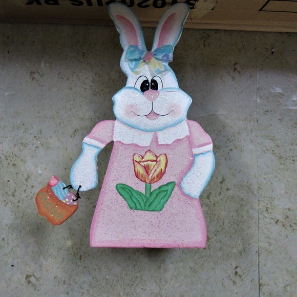 Easter rabbit bunny wood holder decoration accent 8.75" x 5.5" x 3.5" - Picture 1 of 2